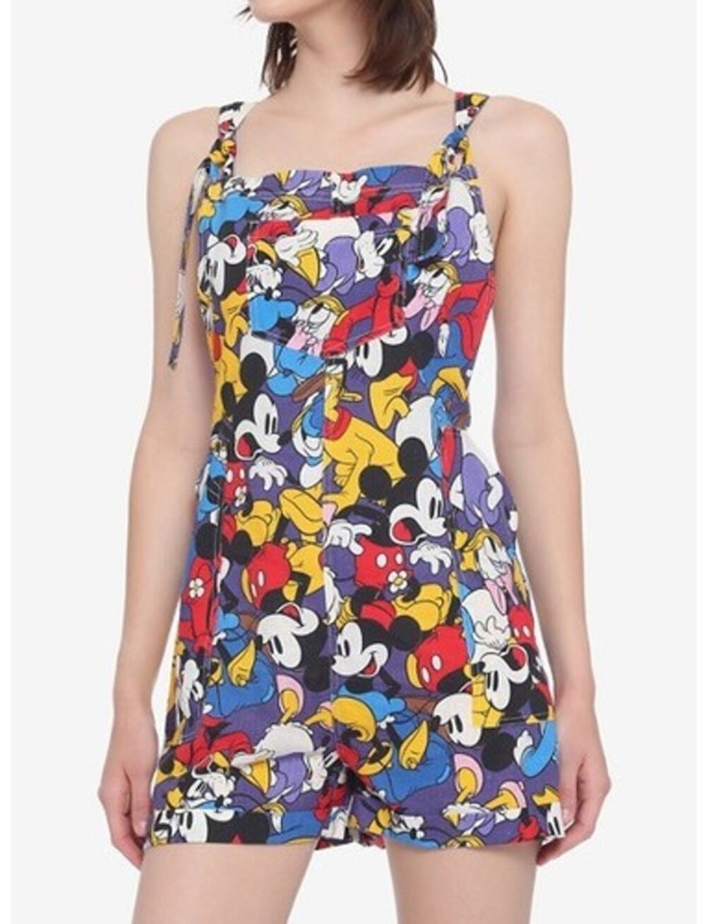 NWT Disney Mickey The Sensational Six Tie Linen Rayon Shortalls Size Small